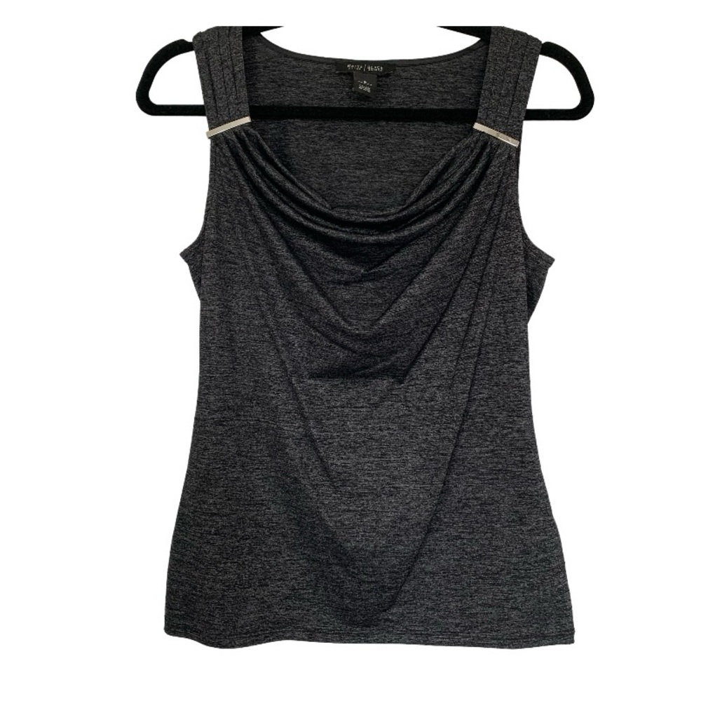 WHBM Women’s Tank Top Charcoal Gray‎ Cowl Drape Neck Silver Bar Accent Fitted S